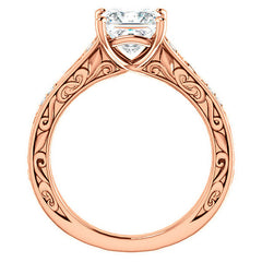 Princess Moissanite Engagement Ring with Floral Design