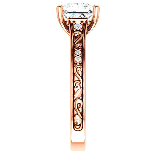 Princess Moissanite Engagement Ring with Floral Design