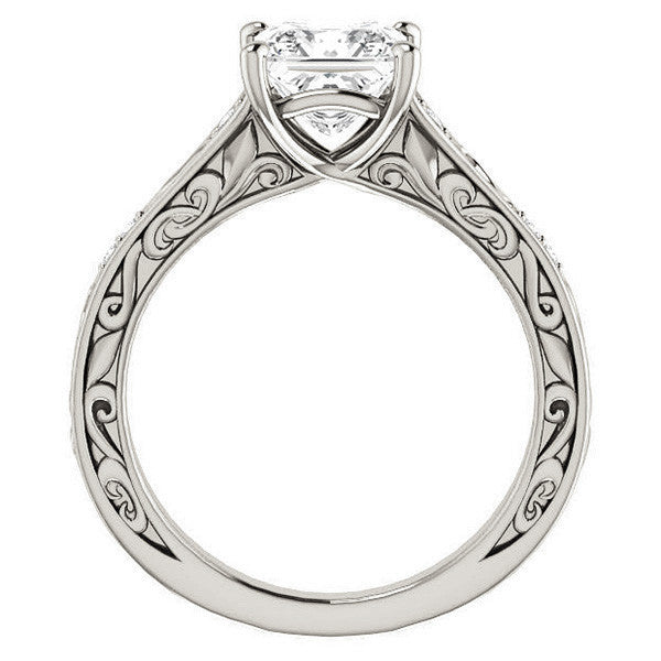 Princess Moissanite Engagement Ring with Floral Design