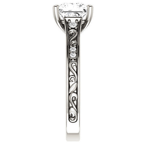 Princess Moissanite Engagement Ring with Floral Design