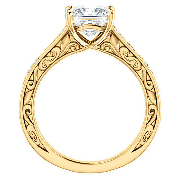 Princess Moissanite Engagement Ring with Floral Design
