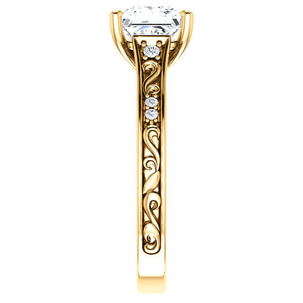 Princess Moissanite Engagement Ring with Floral Design