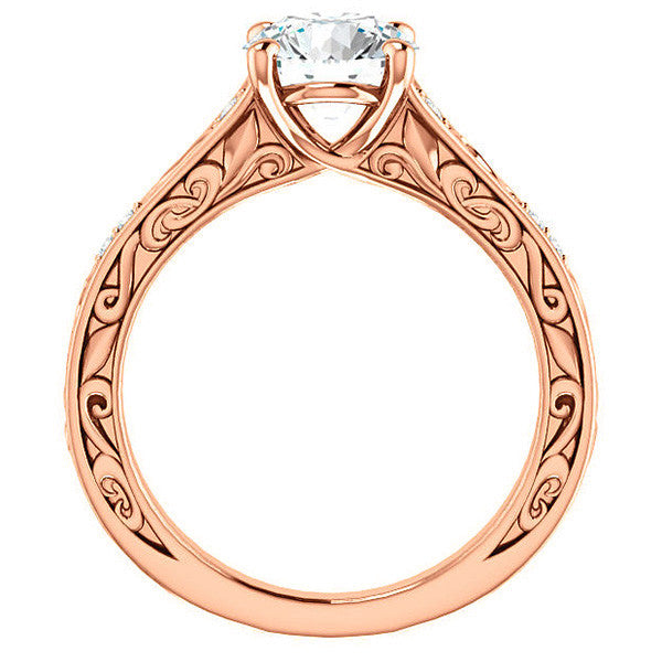 Round Moissanite Engagement Ring with Unique Band