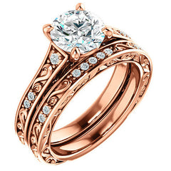 Round Moissanite Engagement Ring with Unique Band
