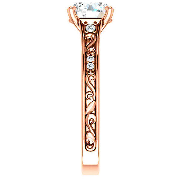Round Moissanite Engagement Ring with Unique Band