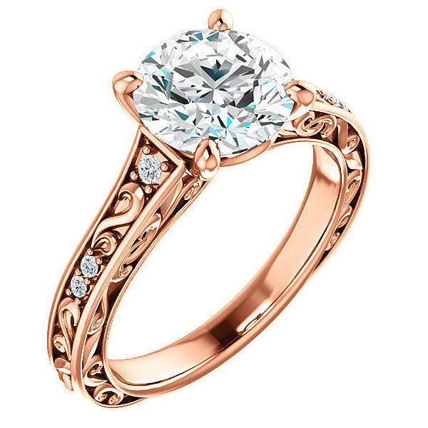 Round Moissanite Engagement Ring with Unique Band