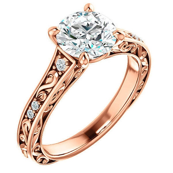Round Moissanite Engagement Ring with Unique Band