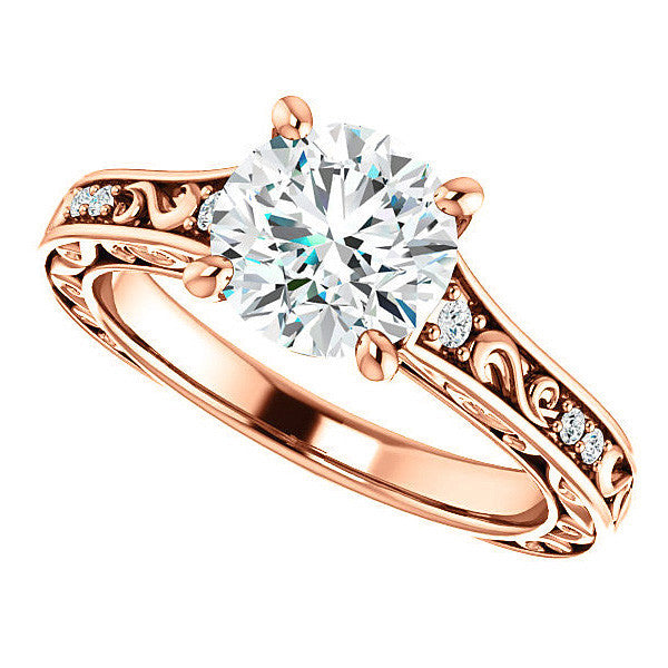 Round Moissanite Engagement Ring with Unique Band