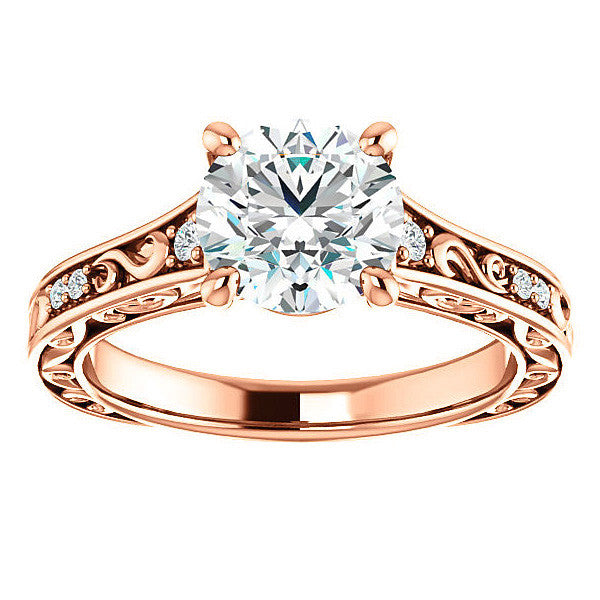 Round Moissanite Engagement Ring with Unique Band