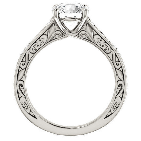 Round Moissanite Engagement Ring with Unique Band