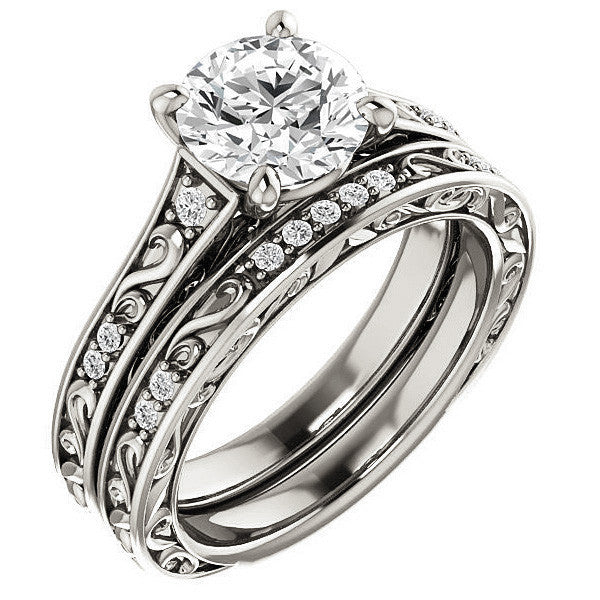 Round Moissanite Engagement Ring with Unique Band