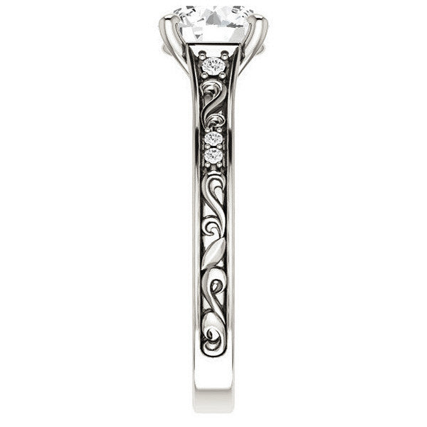 Round Moissanite Engagement Ring with Unique Band