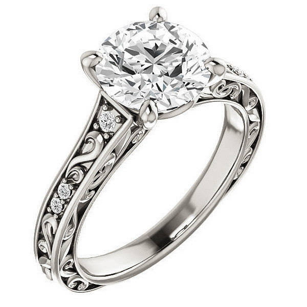 Round Moissanite Engagement Ring with Unique Band