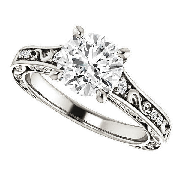 Round Moissanite Engagement Ring with Unique Band