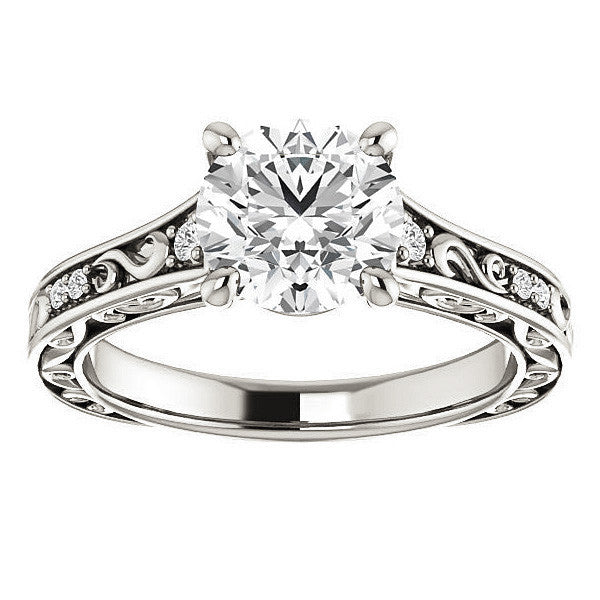 Round Moissanite Engagement Ring with Unique Band