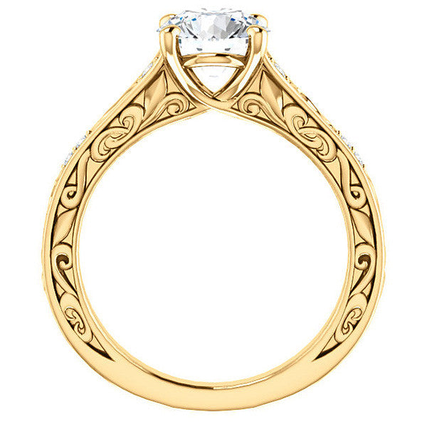 Round Moissanite Engagement Ring with Unique Band