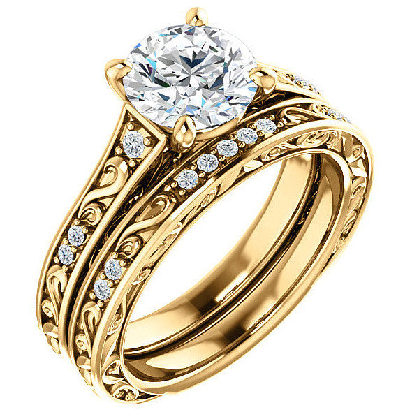 Round Moissanite Engagement Ring with Unique Band