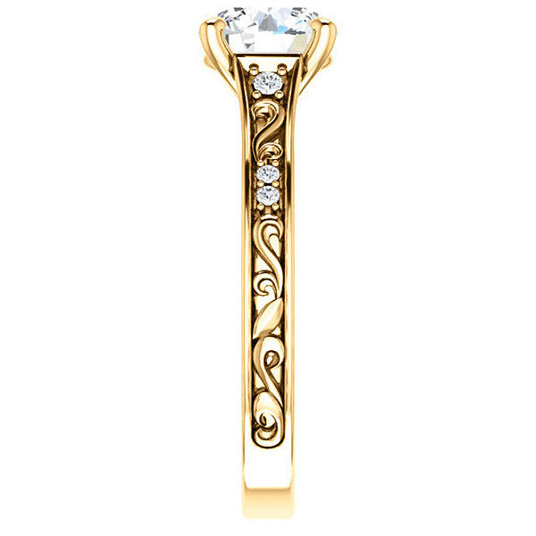 Round Moissanite Engagement Ring with Unique Band