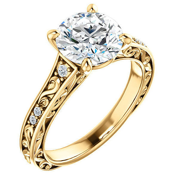 Round Moissanite Engagement Ring with Unique Band