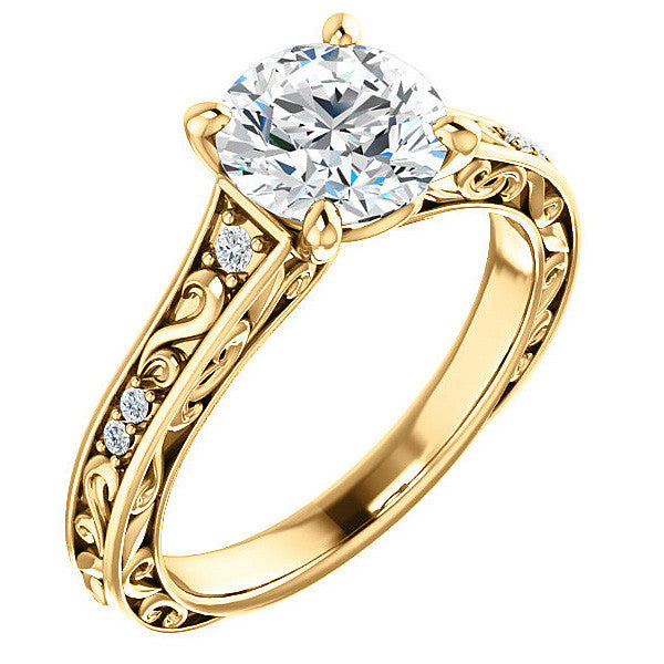 Round Moissanite Engagement Ring with Unique Band