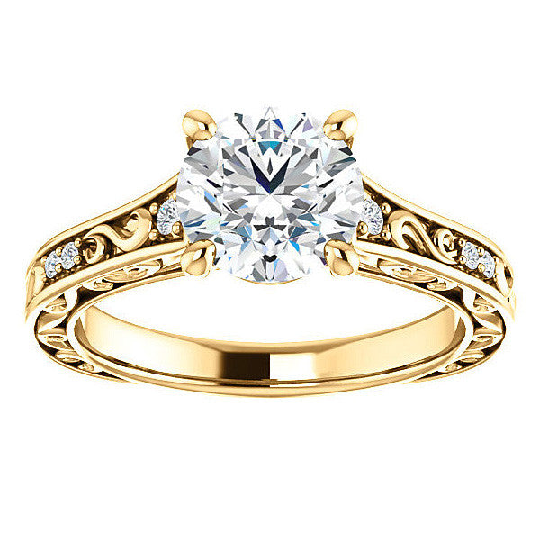 Round Moissanite Engagement Ring with Unique Band