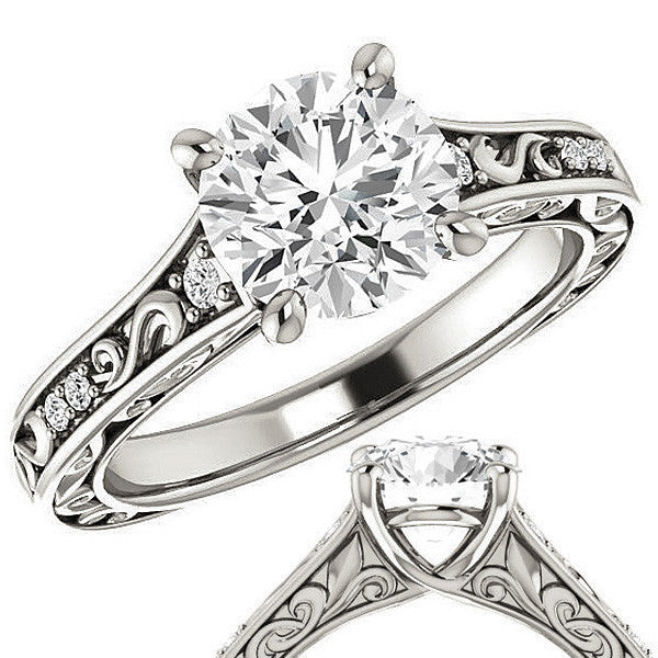Round Moissanite Engagement Ring with Unique Band
