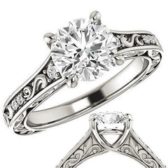 Round Moissanite Engagement Ring with Unique Band