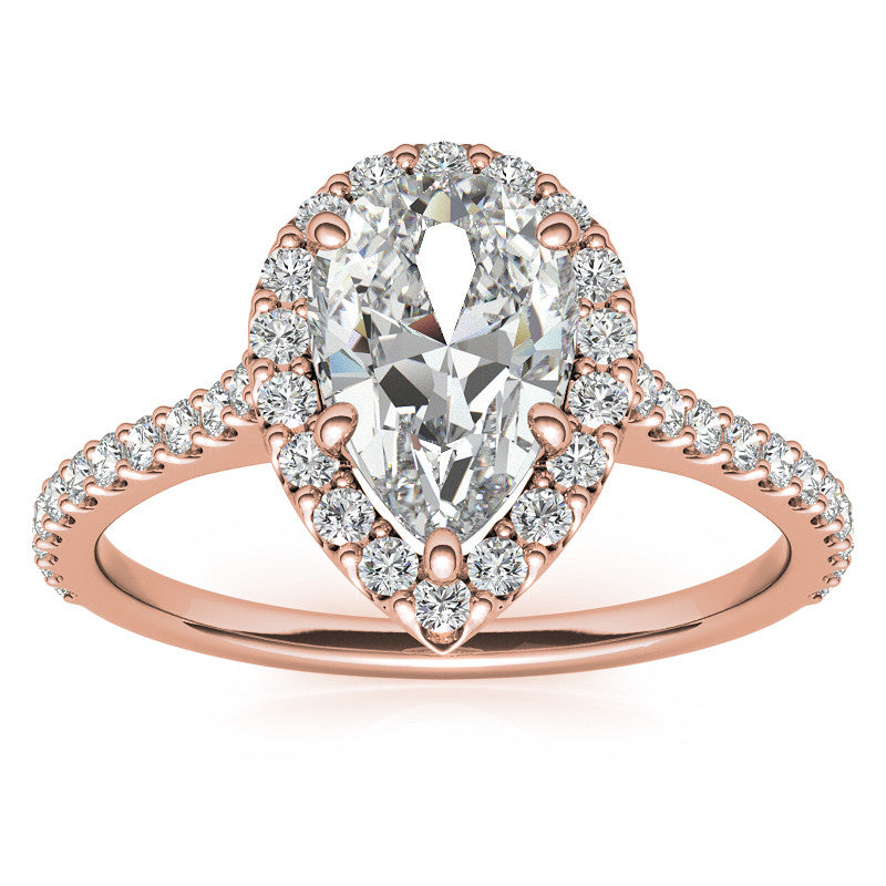 Pear Moissanite Cathedral Halo Engagement Ring
