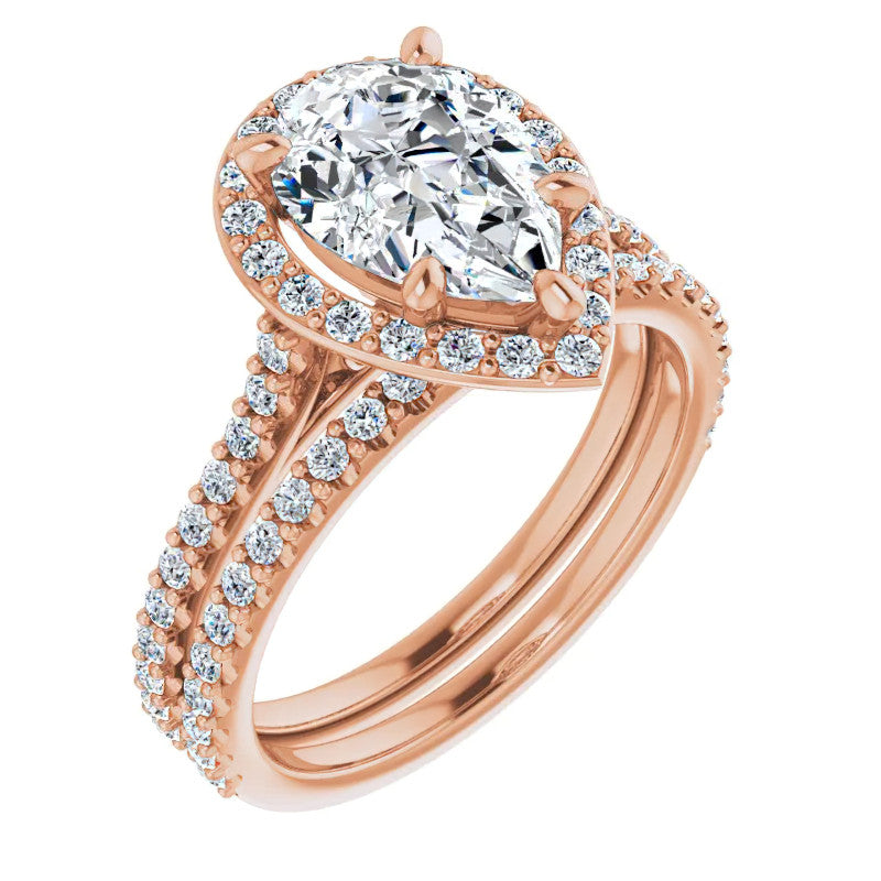 Pear Moissanite Cathedral Halo Engagement Ring