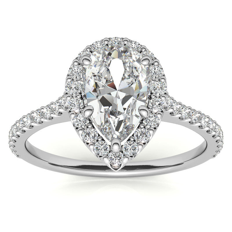 Pear Moissanite Cathedral Halo Engagement Ring