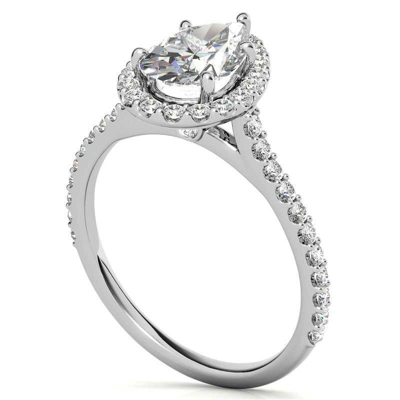 Pear Moissanite Cathedral Halo Engagement Ring