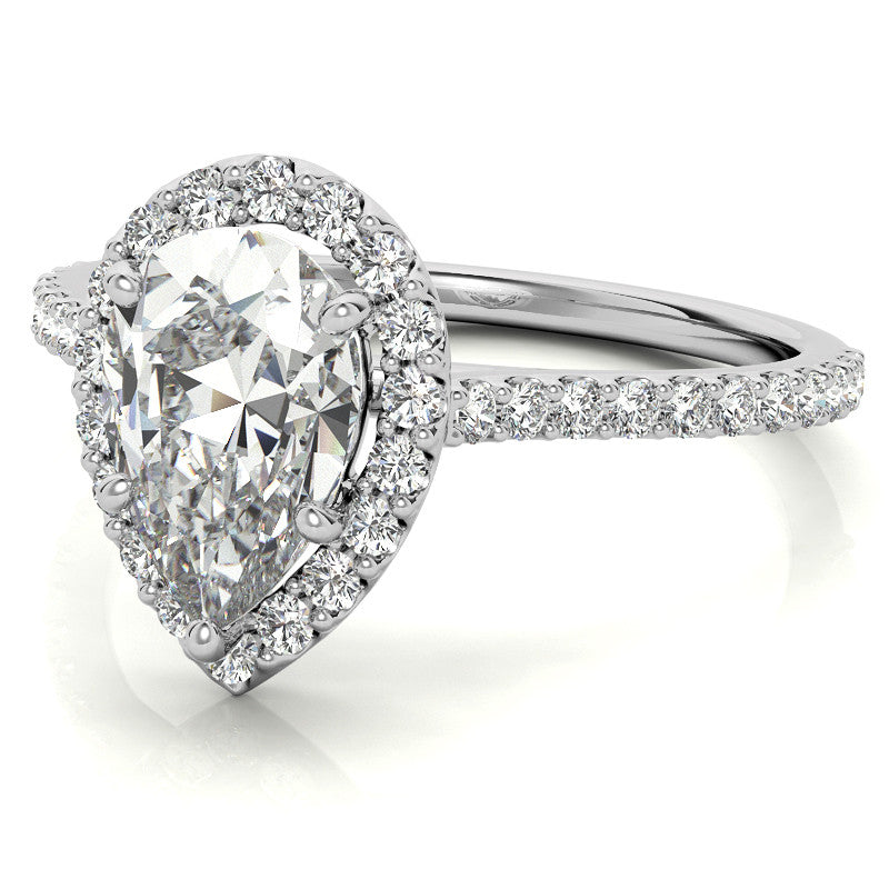 Pear Moissanite Cathedral Halo Engagement Ring