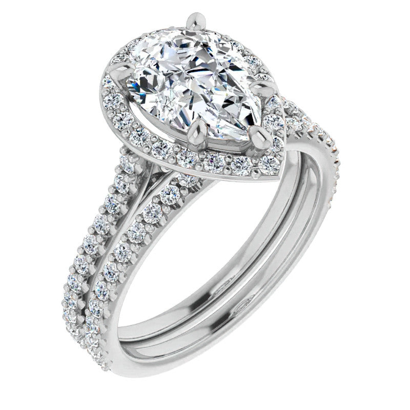 Pear Moissanite Cathedral Halo Engagement Ring