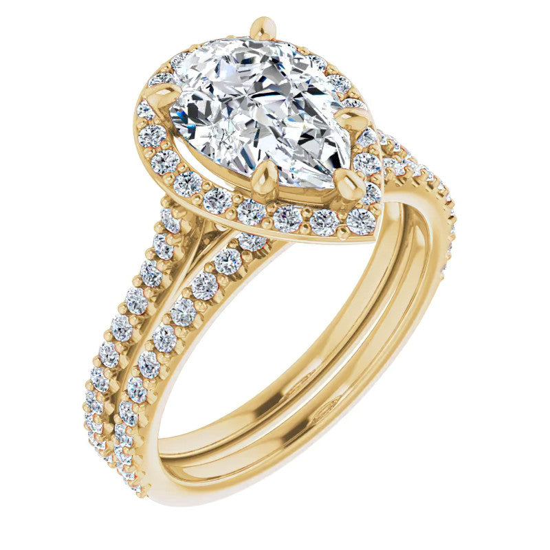 Pear Moissanite Cathedral Halo Engagement Ring