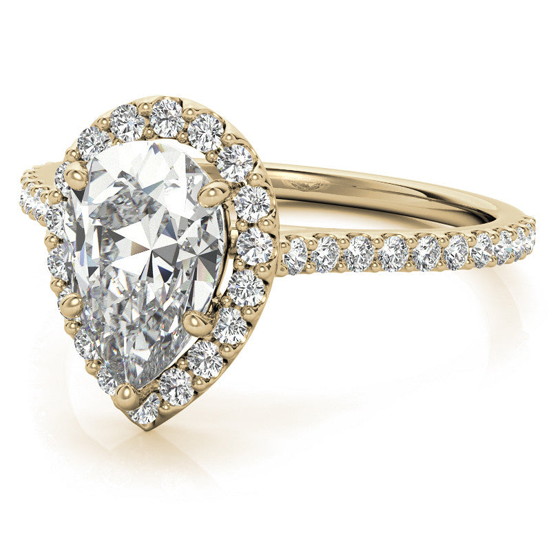 Pear Moissanite Cathedral Halo Engagement Ring