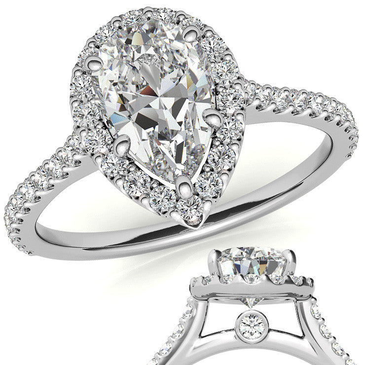 Pear Moissanite Cathedral Halo Engagement Ring