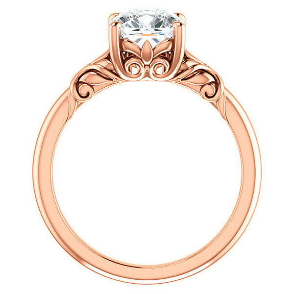 Cushion cut Moissanite Floral Design Solitaire Ring