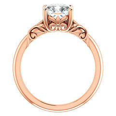 Cushion cut Moissanite Floral Design Solitaire Ring