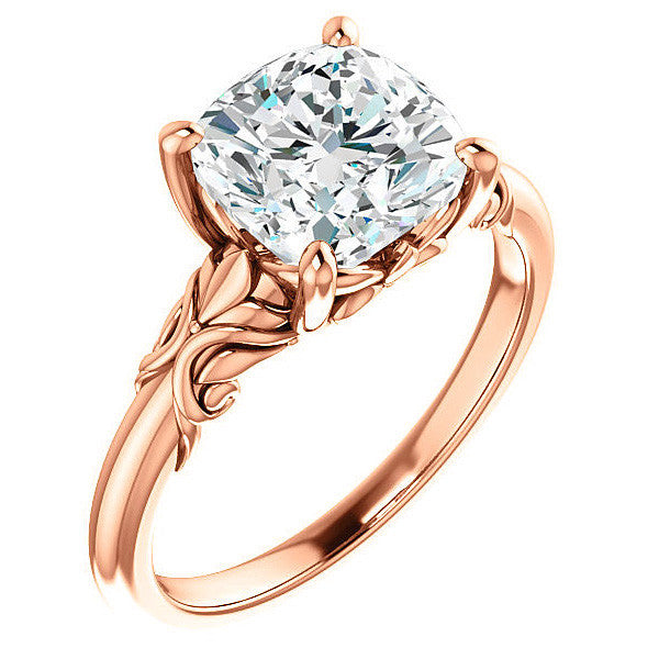 Cushion cut Moissanite Floral Design Solitaire Ring