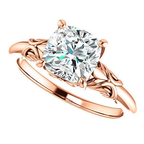 Cushion cut Moissanite Floral Design Solitaire Ring