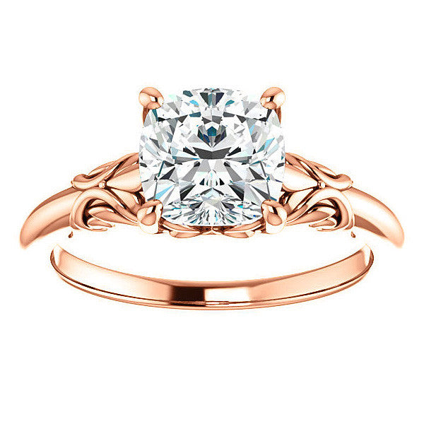 Cushion cut Moissanite Floral Design Solitaire Ring