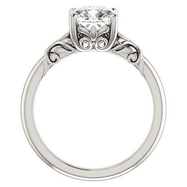 Cushion cut Moissanite Floral Design Solitaire Ring
