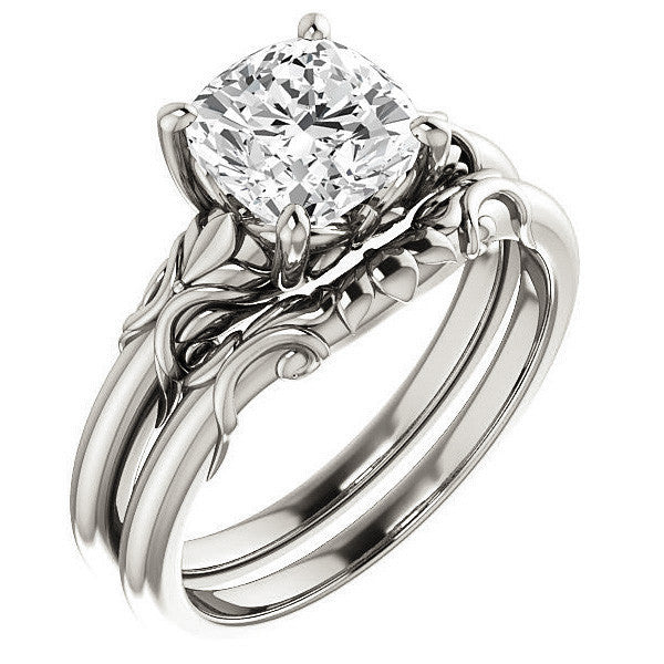 Cushion cut Moissanite Floral Design Solitaire Ring