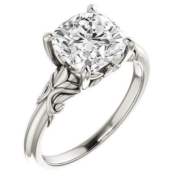 Cushion cut Moissanite Floral Design Solitaire Ring