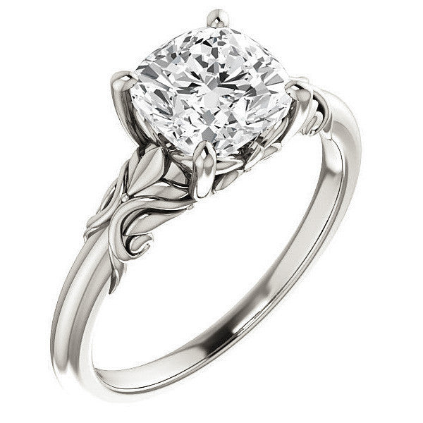 Cushion cut Moissanite Floral Design Solitaire Ring
