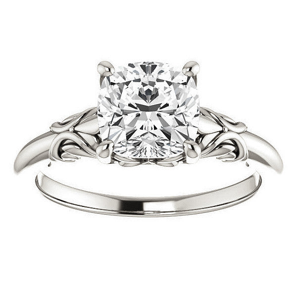Cushion cut Moissanite Floral Design Solitaire Ring
