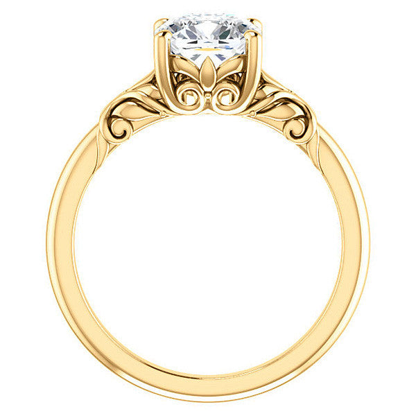 Cushion cut Moissanite Floral Design Solitaire Ring