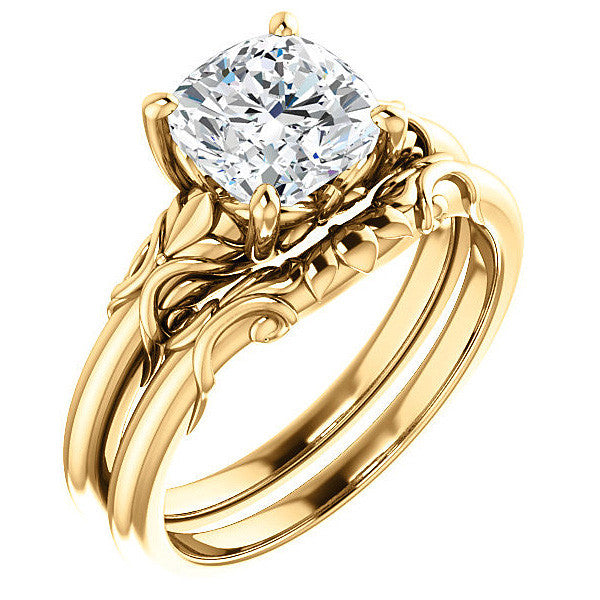 Cushion cut Moissanite Floral Design Solitaire Ring