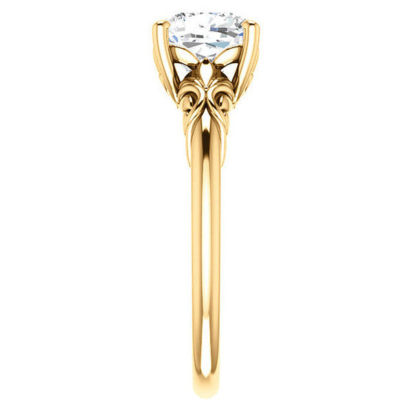 Cushion cut Moissanite Floral Design Solitaire Ring