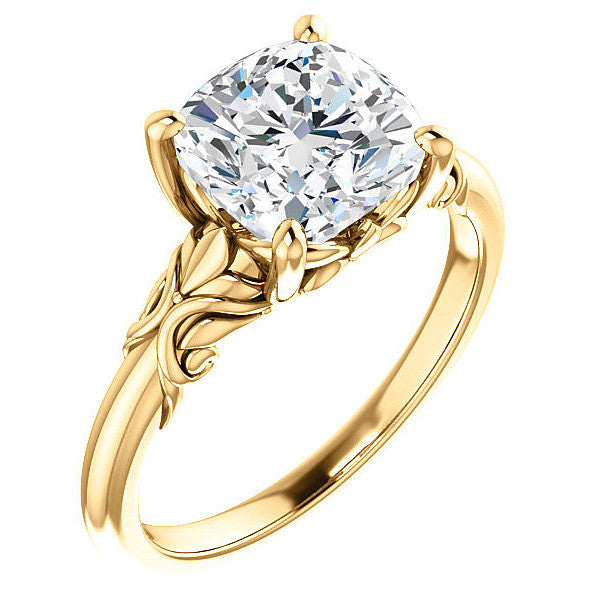 Cushion cut Moissanite Floral Design Solitaire Ring